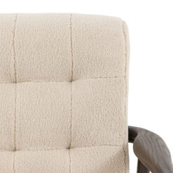 Mid Century Boho Cream White Faux Sheepskin Fabric And Black Solid Oak Wood Armchair Accent Chair