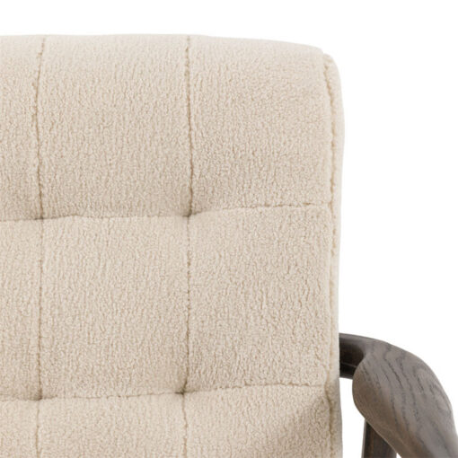 Mid Century Boho Cream White Faux Sheepskin Fabric And Black Solid Oak Wood Armchair Accent Chair