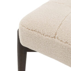 Mid Century Boho Cream White Faux Sheepskin Fabric And Black Solid Oak Wood Footstool