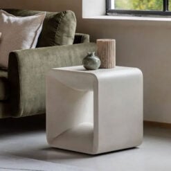 Minimalist Sculptural Cream Curved Indoor Outdoor Reinforced Concrete Side Table