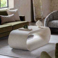 Minimalist Sculptural Cream Curved Oblong Indoor Outdoor Reinforced Concrete Coffee Table 130cm