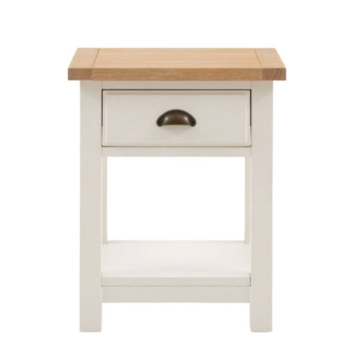 Rustic Country Farmhouse 2 Tier 1 Drawer Soft White And Natural Light Wood Bedside Cabinet Side Table