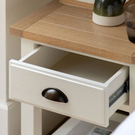 Rustic Country Farmhouse 2 Tier 1 Drawer Soft White And Natural Light Wood Bedside Cabinet Side Table