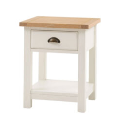 Rustic Country Farmhouse 2 Tier 1 Drawer Soft White And Natural Wood Bedside Cabinet Side Table