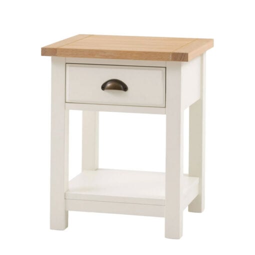 Rustic Country Farmhouse 2 Tier 1 Drawer Soft White And Natural Light Wood Bedside Cabinet Side Table