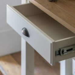 Rustic Country Farmhouse 2 Tier 2 Drawer Soft White And Natural Wood Slim Console Table 140cm