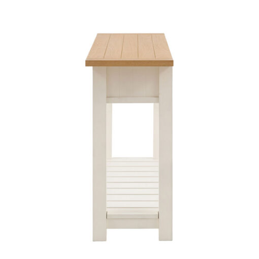 Rustic Country Farmhouse 2 Tier 2 Drawer Soft White And Natural Light Wood Slim Console Table 140cm