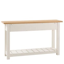 Rustic Country Farmhouse 2 Tier 2 Drawer Soft White And Natural Wood Slim Console Table 140cm