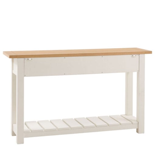Rustic Country Farmhouse 2 Tier 2 Drawer Soft White And Natural Light Wood Slim Console Table 140cm