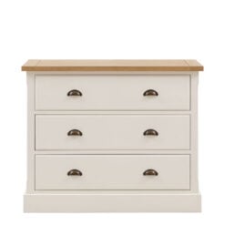 Rustic Country Farmhouse 3 Drawer Soft White And Natural Light Wood Chest Of Drawers