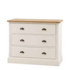 Rustic Country Farmhouse 3 Drawer Soft White And Natural Light Wood Chest Of Drawers