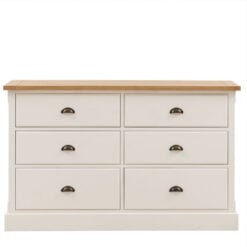 Rustic Country Farmhouse 6 Drawer Soft White And Natural Light Wood Chest Of Drawers
