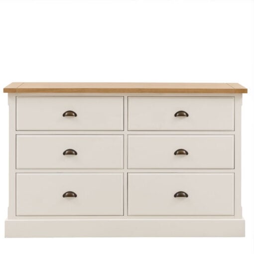 Rustic Country Farmhouse 6 Drawer Soft White And Natural Light Wood Chest Of Drawers
