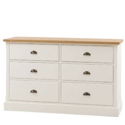 Rustic Country Farmhouse 6 Drawer Soft White And Natural Light Wood Chest Of Drawers