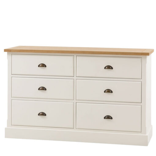 Rustic Country Farmhouse 6 Drawer Soft White And Natural Light Wood Chest Of Drawers