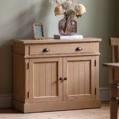 Rustic Country Farmhouse Light Oak Wood 2 Door 1 Drawer Cabinet Small Sideboard 96cm