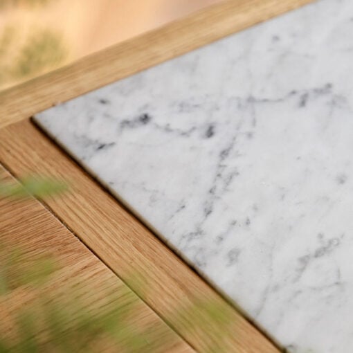 Rustic Country Farmhouse Light Oak Wood 3 Drawer 3 Tier Large Kitchen Island With White Marble Centre Inlay 150cm