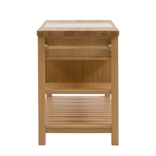 Rustic Country Farmhouse Light Oak Wood 3 Drawer 3 Tier Large Kitchen Island With White Marble Centre Inlay 150cm