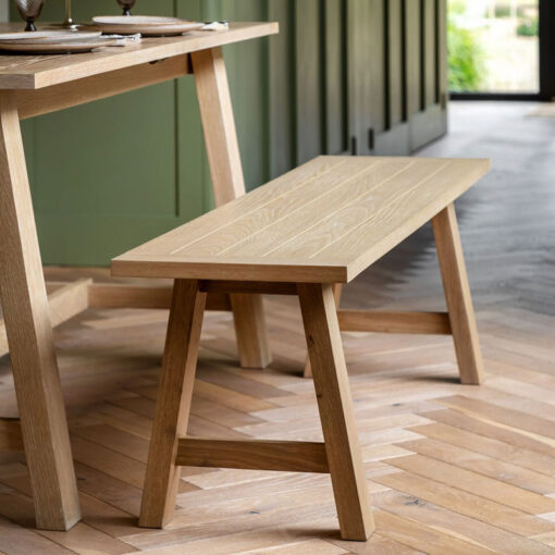 Rustic Country Farmhouse Light Oak Wood 3 Seater Backless Dining Bench 150cm