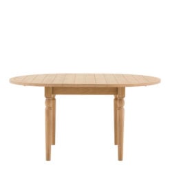 Rustic Country Farmhouse Light Oak Wood 6 Seater Round Extending Dining Table With Groove Top And Turned Legs 110cm - 150cm