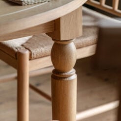 Rustic Country Farmhouse Light Oak Wood 6 Seater Round Extending Dining Table With Groove Top And Turned Legs 110cm - 150cm