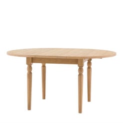Rustic Country Farmhouse Light Oak Wood 6 Seater Round Extending Dining Table With Groove Top And Turned Legs 110cm - 150cm
