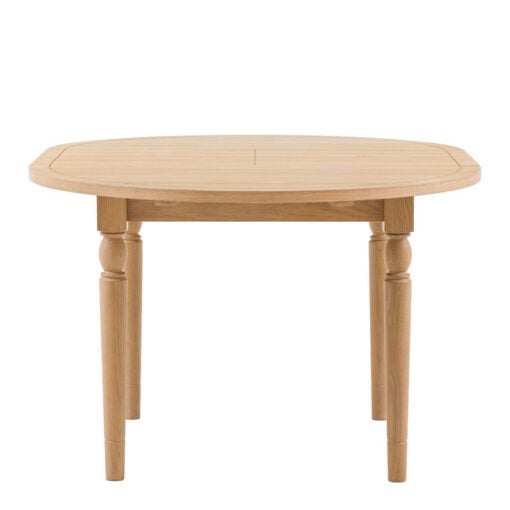 Rustic Country Farmhouse Light Oak Wood 6 Seater Round Extending Dining Table With Groove Top And Turned Legs 110cm - 150cm