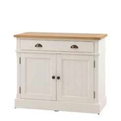 Rustic Country Farmhouse Soft White And Light Wood 2 Door 1 Drawer Cabinet Small Sideboard 96cm