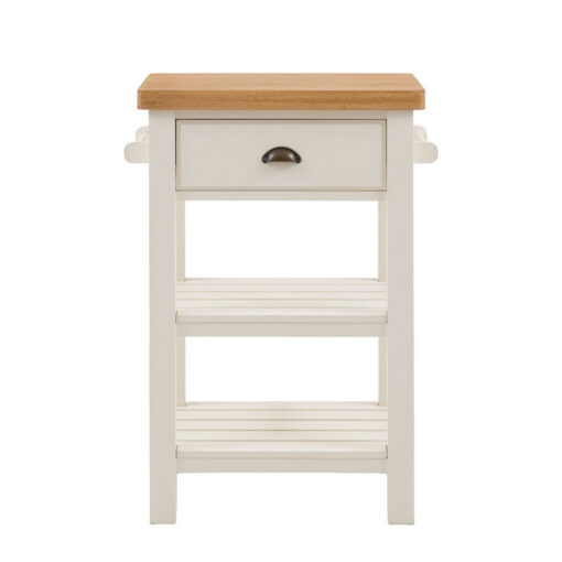 Rustic Country Farmhouse Soft White And Light Wood 3 Tier 1 Drawer Small Kitchen Island Butchers Block