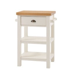 Rustic Country Farmhouse Soft White And Light Wood 3 Tier 1 Drawer Small Kitchen Island Butchers Block