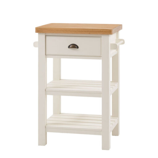 Rustic Country Farmhouse Soft White And Light Wood 3 Tier 1 Drawer Small Kitchen Island Butchers Block