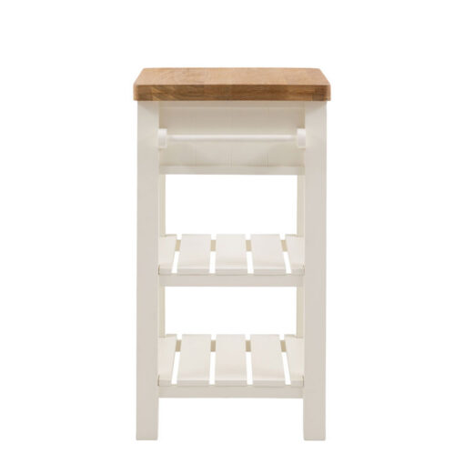 Rustic Country Farmhouse Soft White And Light Wood 3 Tier 1 Drawer Small Kitchen Island Butchers Block