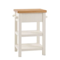 Rustic Country Farmhouse Soft White And Light Wood 3 Tier 1 Drawer Small Kitchen Island Butchers Block