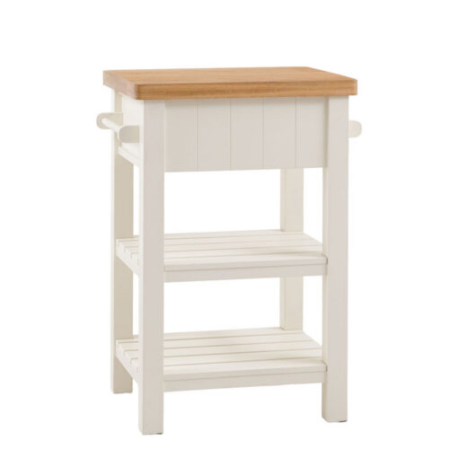 Rustic Country Farmhouse Soft White And Light Wood 3 Tier 1 Drawer Small Kitchen Island Butchers Block