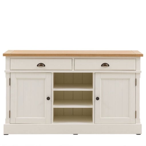 Rustic Country Farmhouse Soft White And Light Wood Kitchen Dresser Sideboard 140cm