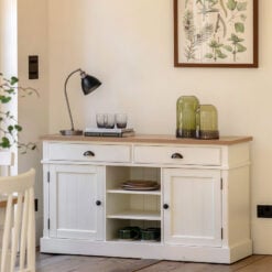 Rustic Country Farmhouse Soft White And Light Wood Kitchen Dresser Sideboard 140cm