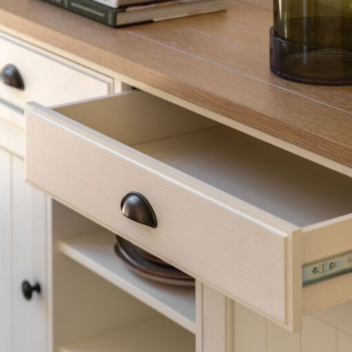 Rustic Country Farmhouse Soft White And Light Wood Kitchen Dresser Sideboard 140cm