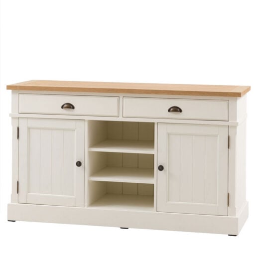 Rustic Country Farmhouse Soft White And Light Wood Kitchen Dresser Sideboard 140cm