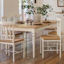 Rustic Country Farmhouse Soft White And Natural Light Wood Extending 8 - 10 Seater Dining Table 180cm - 230cm