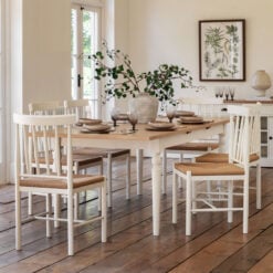 Rustic Country Farmhouse Soft White And Natural Light Wood Extending 8 - 10 Seater Dining Table 180cm - 230cm