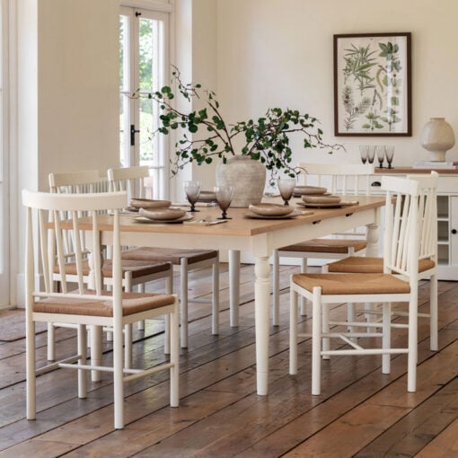 Rustic Country Farmhouse Soft White And Natural Light Wood Extending 8 - 10 Seater Dining Table 180cm - 230cm