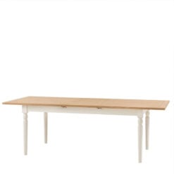 Rustic Country Farmhouse Soft White And Natural Light Wood Extending 8 - 10 Seater Dining Table 180cm - 230cm