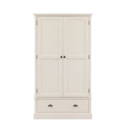 Rustic Country Farmhouse Soft White Wood 2 Door 1 Drawer Large Wardrobe 190cm