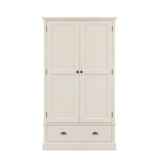 Rustic Country Farmhouse Soft White Wood 2 Door 1 Drawer Large Wardrobe 190cm