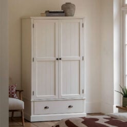 Rustic Country Farmhouse Soft White Wood 2 Door 1 Drawer Large Wardrobe 190cm