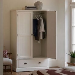 Rustic Country Farmhouse Soft White Wood 2 Door 1 Drawer Large Wardrobe 190cm