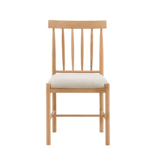 Set Of 2 Rustic Country Farmhouse Light Oak Wood Dining Chairs With Natural Fabric Seat Upholstery