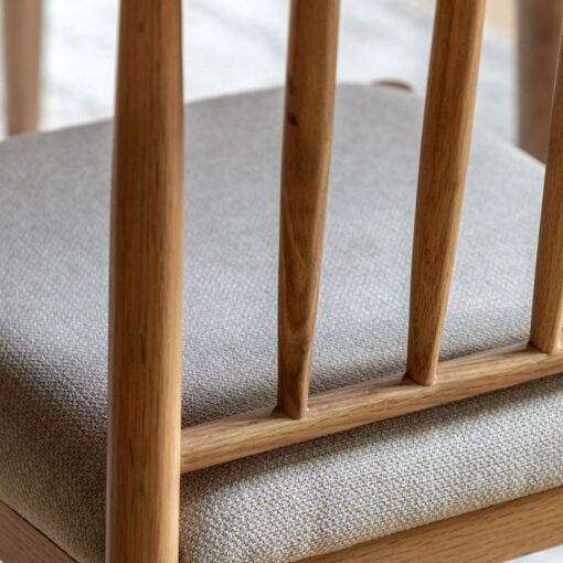 Set Of 2 Rustic Country Farmhouse Light Oak Wood Dining Chairs With Natural Fabric Seat Upholstery