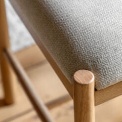 Set Of 2 Rustic Country Farmhouse Light Oak Wood Dining Chairs With Natural Fabric Seat Upholstery