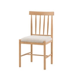 Set Of 2 Rustic Country Farmhouse Light Oak Wood Dining Chairs With Natural Fabric Seat Upholstery